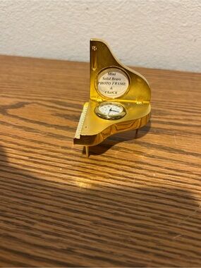 Mini Gold Brass Grand Piano Clock and Picture frame
